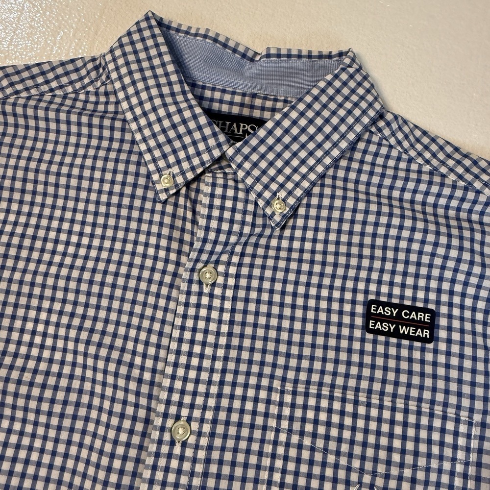 Chaps Short Sleeve Pocket Button Down Shirt Mens L Blue Black Plaid‎